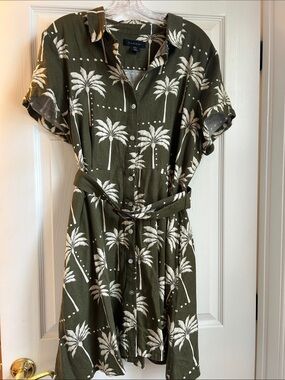 Tahari Olive green linen dress-XL